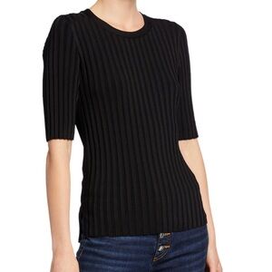Veronica Beard Black Ribbed Short Sleeve Crewneck Top
